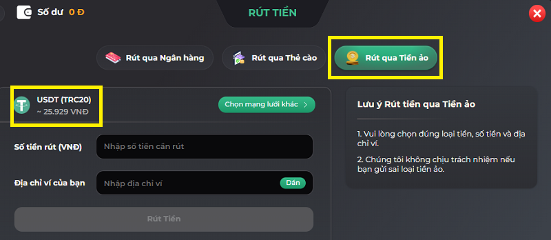 Cách rút tiền thông qua USDT