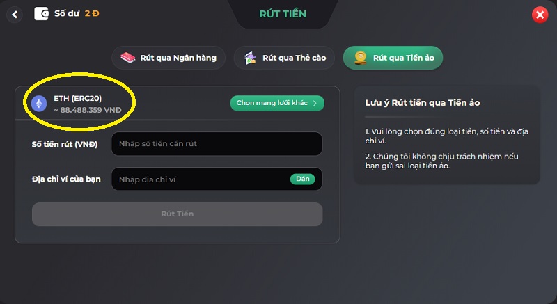 Hướng dẫn rút tiền qua ETH tại UK88