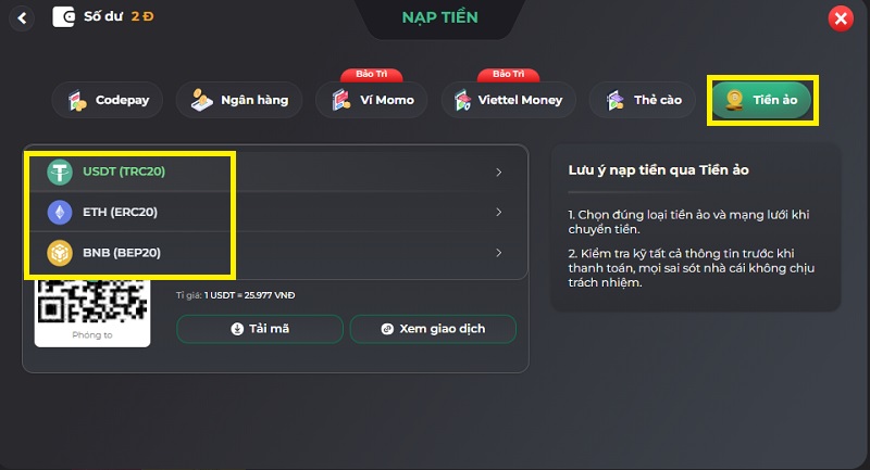 Tổng quan về cách nạp rút bằng crypto